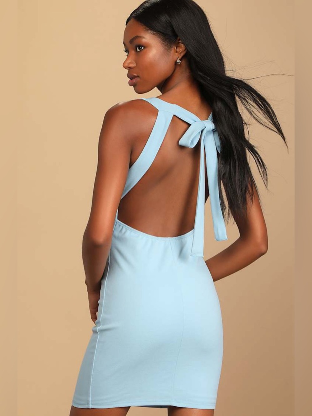 Lulus These Are The Nights Light Blue Tie-Back Bodycon Mini Dress Light Blue